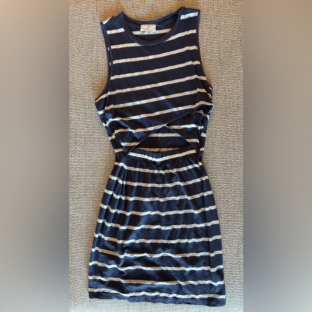 T.La Striped Navy and White Cutout Dress